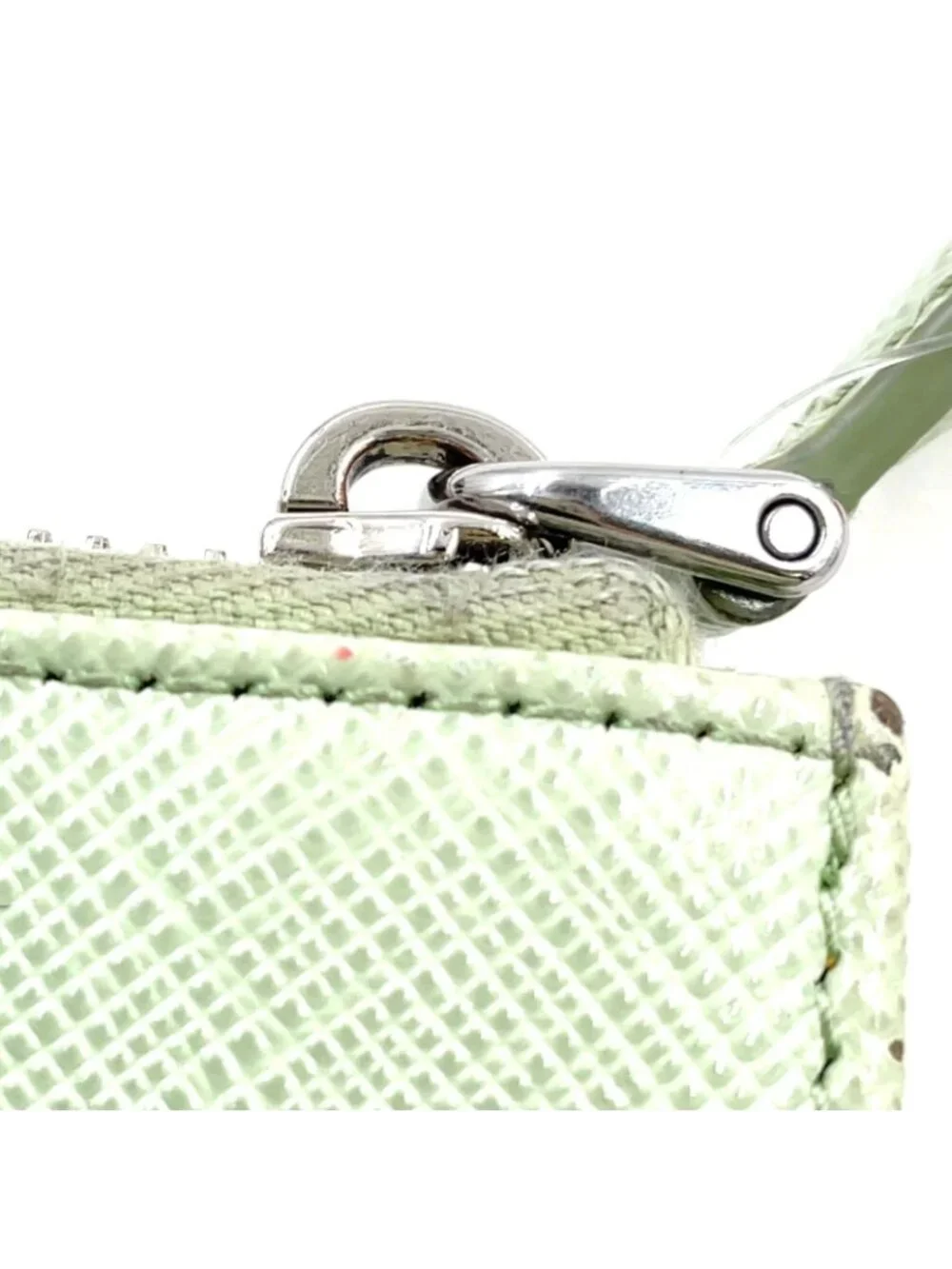 Prada Saffiano Wallet Leather Light Green Triang Silver